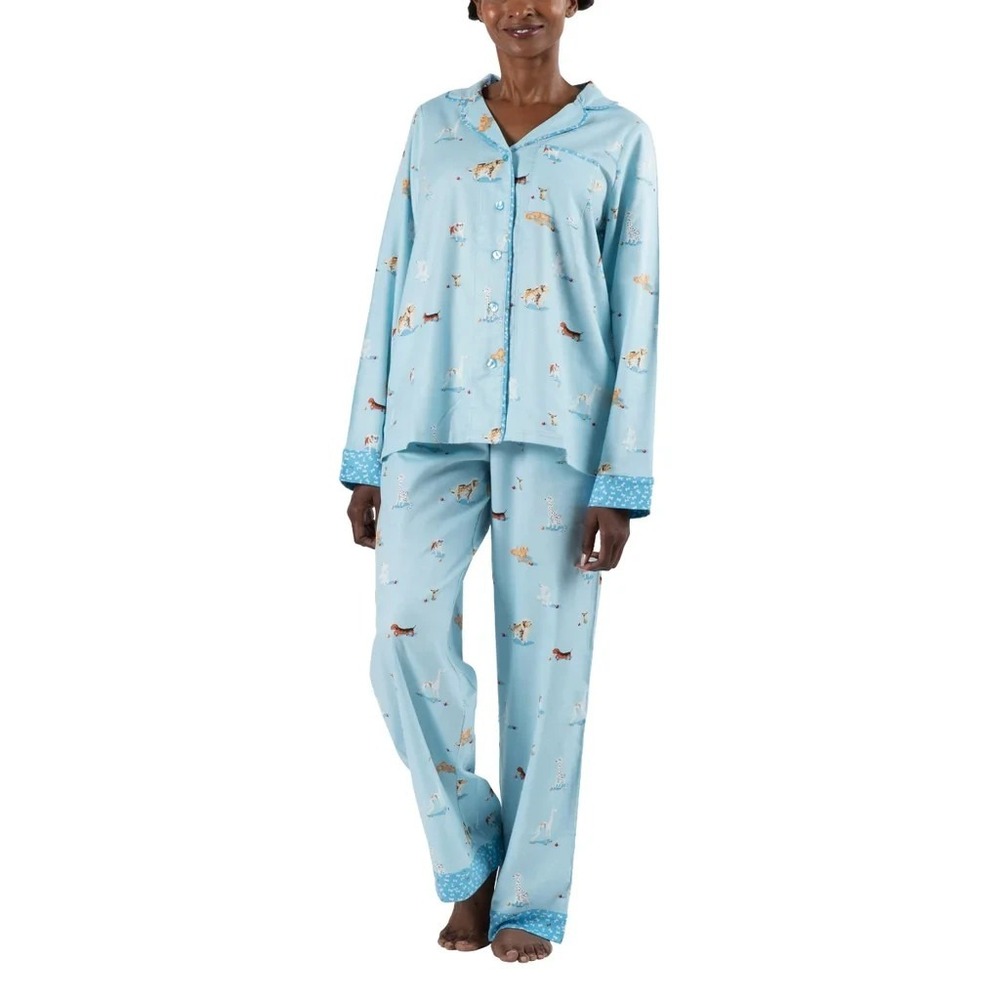 NWT Munki‎ Munki Womens Blue Dogs Notch Flannel Pajama Set XXL  Classic Cozy